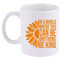 In A World Where You Can Be Anything Be Kind Sunflower Anti Bully 11oz C Handle Ceramic Mug