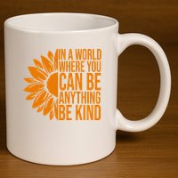 In A World Where You Can Be Anything Be Kind Sunflower Anti Bully 11oz C Handle Ceramic Mug