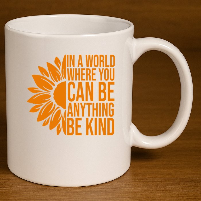 In A World Where You Can Be Anything Be Kind Sunflower Anti Bully 11oz C Handle Ceramic Mug