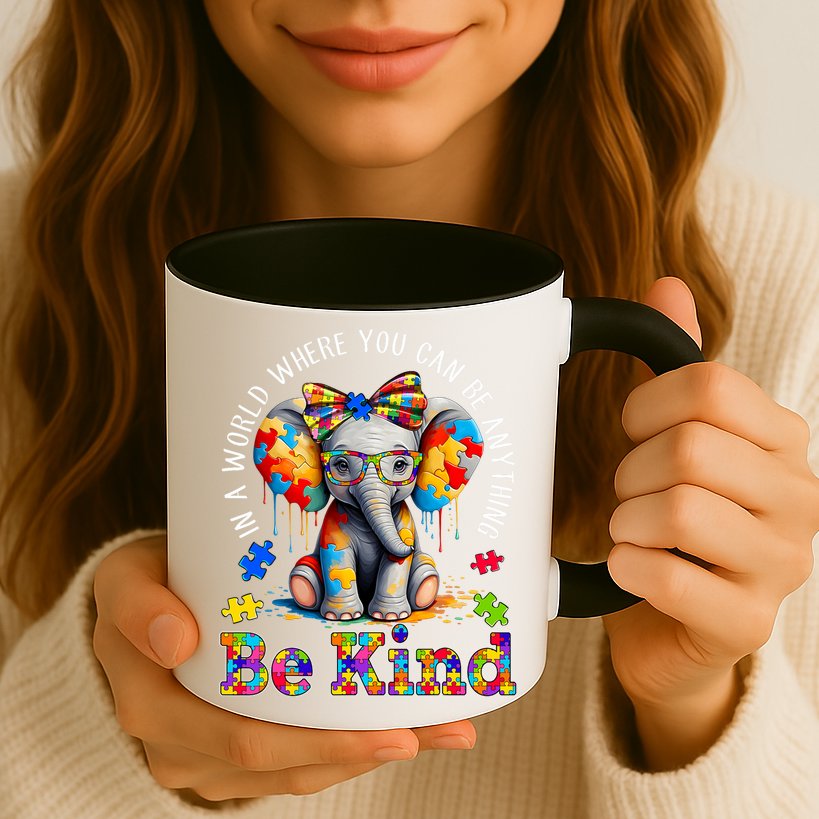 In A World Where You Can Be Anything Be Kind Autism Elephant Mug