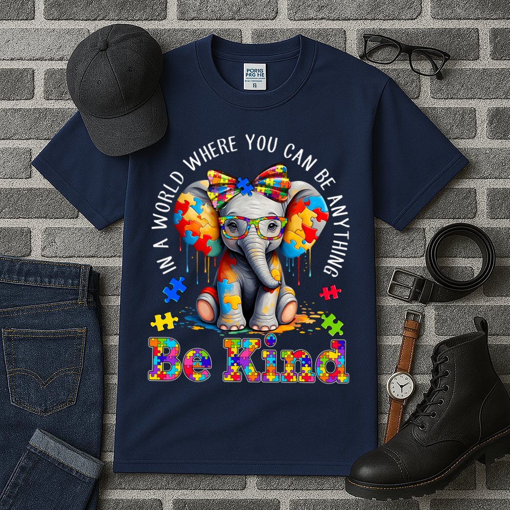 In A World Where You Can Be Anything Be Kind Autism Elephant Tall T-Shirt