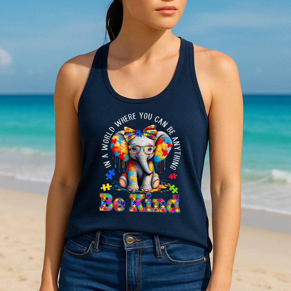 In A World Where You Can Be Anything Be Kind Autism Elephant Womens Tank Top
