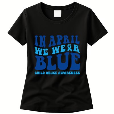 In April We Wear Blue Child Abuse Awareness Womens T-Shirt