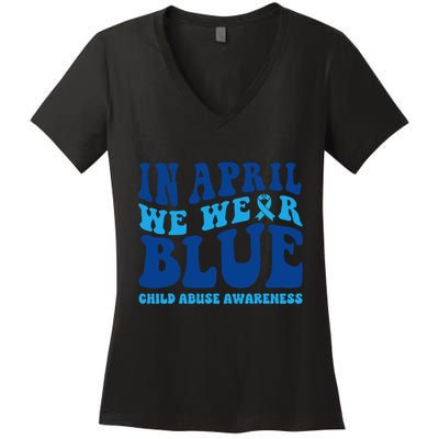In April We Wear Blue Child Abuse Awareness Women's V-Neck T-Shirt