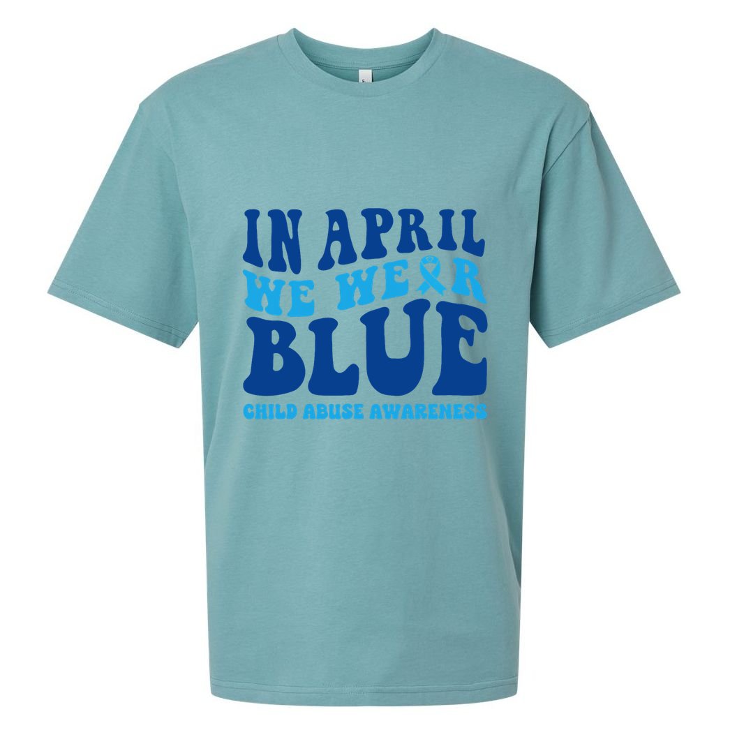 In April We Wear Blue Child Abuse Awareness Sueded Cloud Jersey T-Shirt
