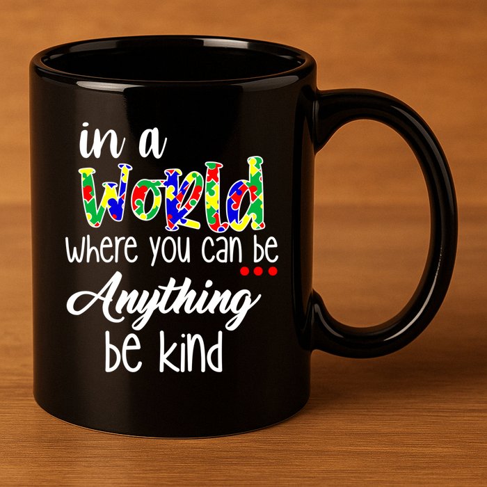 In A World Where You Can Be Anything Be Kind Autism Awareness 11oz C Handle Ceramic Mug
