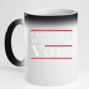 I Am Woman Watch Me Vote Feminist Presidential Election 2024 11oz Black Color Changing Mug