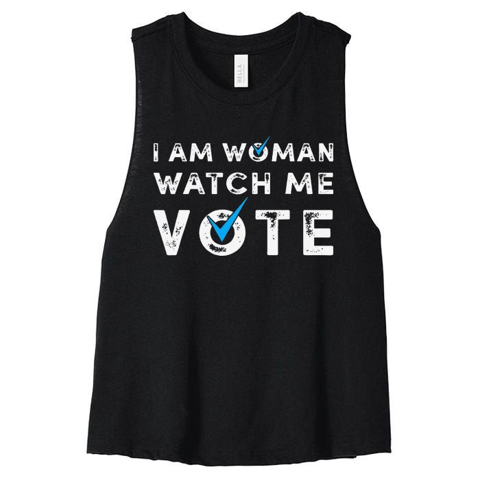 I Am Woman Watch Me Vote Vintage Women's Racerback Cropped Tank