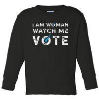 I Am Woman Watch Me Vote Vintage Toddler Long Sleeve Shirt