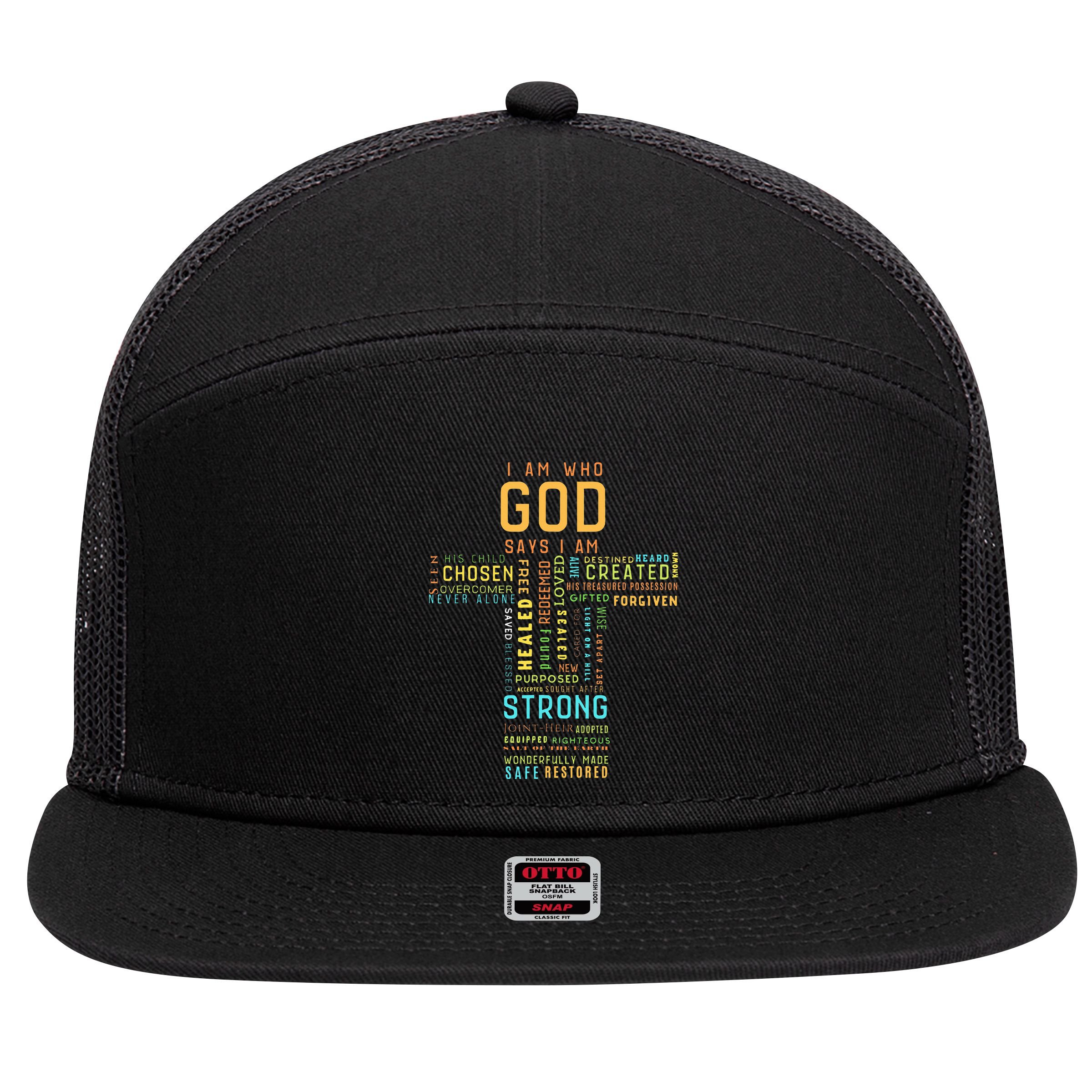 I Am Who God Says I Am Christian Faith Religious 7 Panel Mesh Trucker Snapback Hat