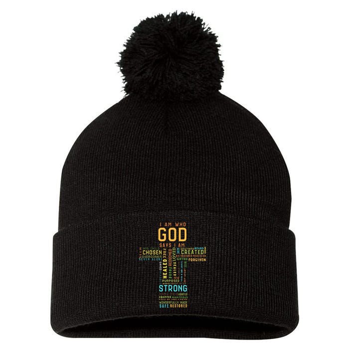 I Am Who God Says I Am Christian Faith Religious Pom Pom 12in Knit Beanie