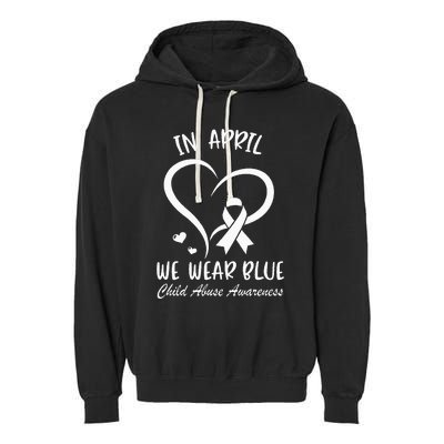 In April We Wear Blue Child Abuse Prevention Awareness Heart Garment-Dyed Fleece Hoodie