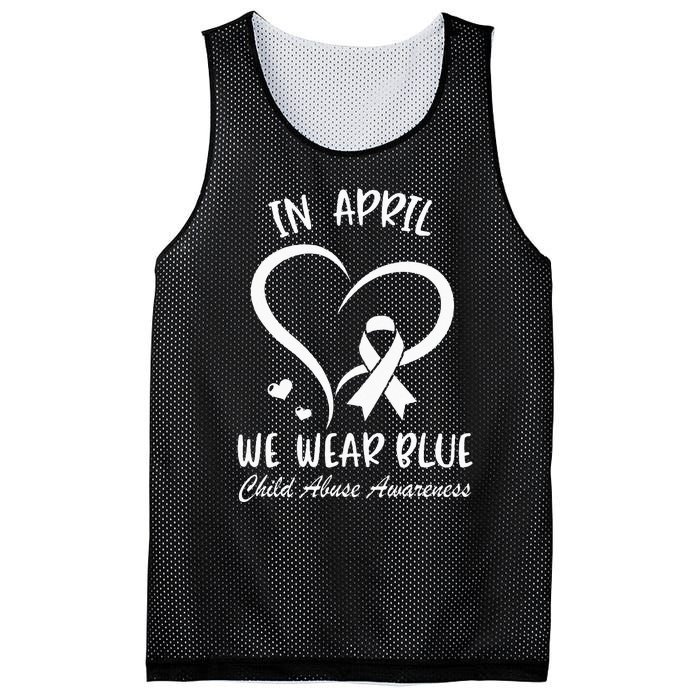 In April We Wear Blue Child Abuse Prevention Awareness Heart Mesh Reversible Basketball Jersey Tank