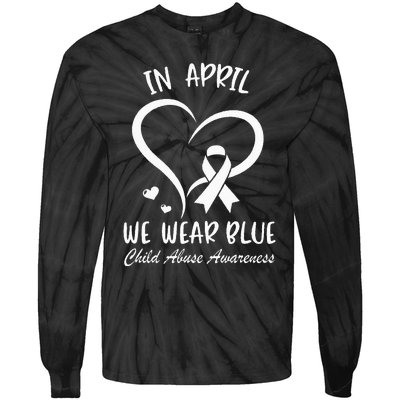 In April We Wear Blue Child Abuse Prevention Awareness Heart Tie-Dye Long Sleeve Shirt