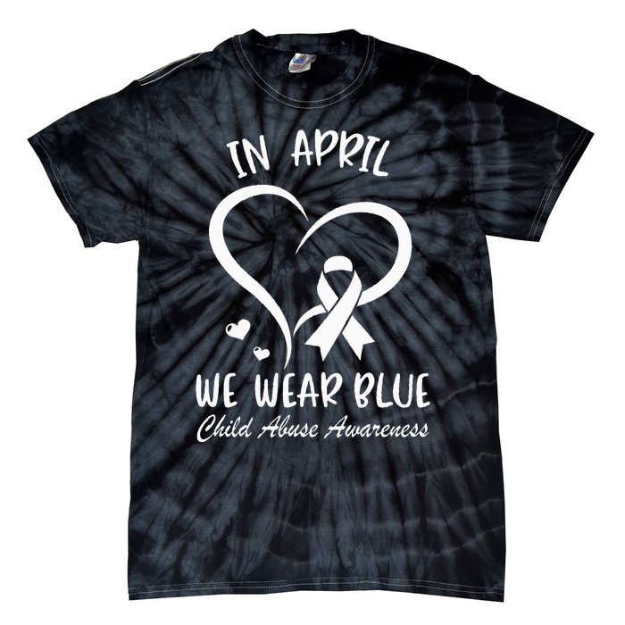 In April We Wear Blue Child Abuse Prevention Awareness Heart Tie-Dye T-Shirt