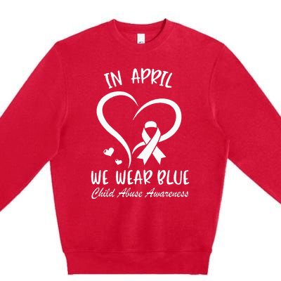 In April We Wear Blue Child Abuse Prevention Awareness Heart Premium Crewneck Sweatshirt