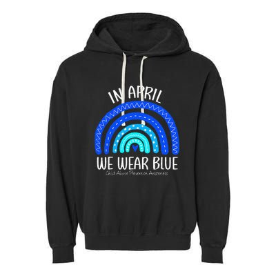 In April We Wear Blue Child Abuse Prevention Awareness Garment-Dyed Fleece Hoodie