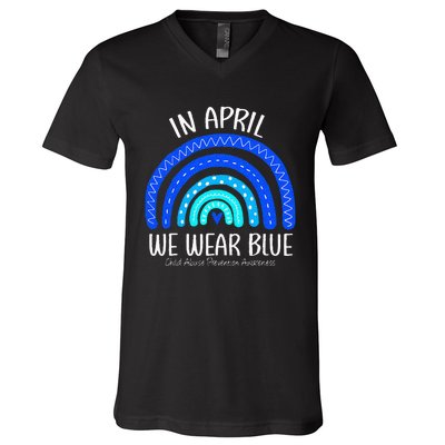 In April We Wear Blue Child Abuse Prevention Awareness V-Neck T-Shirt