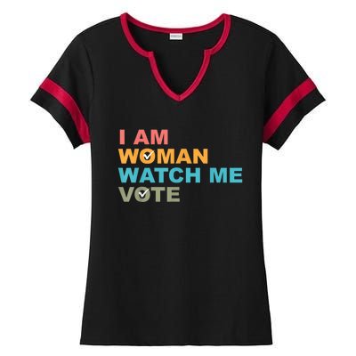 I Am Woman Watch Me Vote Ladies Halftime Notch Neck Tee