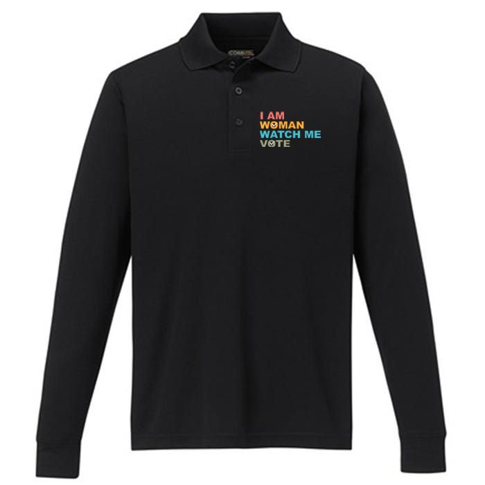 I Am Woman Watch Me Vote Performance Long Sleeve Polo