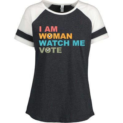 I Am Woman Watch Me Vote Enza Ladies Jersey Colorblock Tee