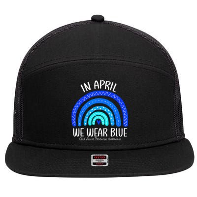 In April We Wear Blue Child Abuse Prevention Awareness 7 Panel Mesh Trucker Snapback Hat