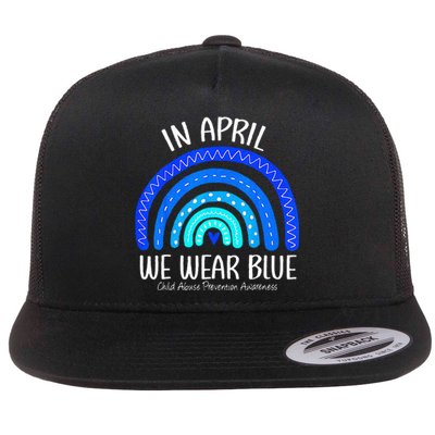 In April We Wear Blue Child Abuse Prevention Awareness Flat Bill Trucker Hat