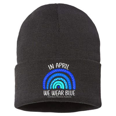 In April We Wear Blue Child Abuse Prevention Awareness Sustainable Knit Beanie