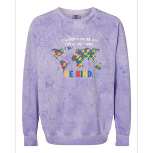 In A World Where You An Be Anything Be Kind Autism Awareness Puzzle Colorblast Crewneck Sweatshirt