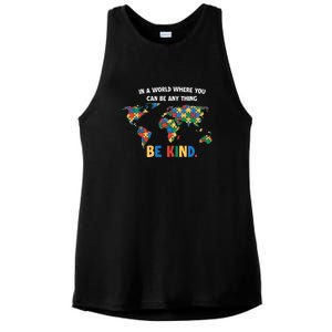 In A World Where You An Be Anything Be Kind Autism Awareness Puzzle Ladies PosiCharge Tri-Blend Wicking Tank