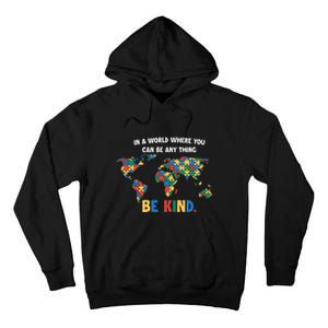 In A World Where You An Be Anything Be Kind Autism Awareness Puzzle Tall Hoodie