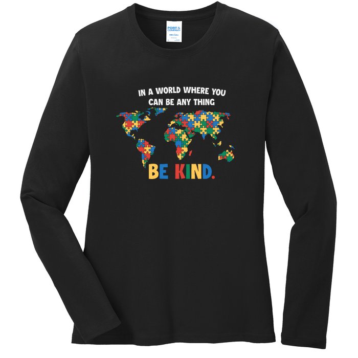 In A World Where You An Be Anything Be Kind Autism Awareness Puzzle Ladies Long Sleeve Shirt