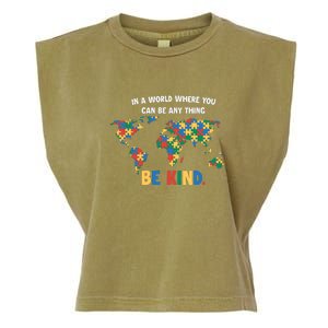 In A World Where You An Be Anything Be Kind Autism Awareness Puzzle Garment-Dyed Women's Muscle Tee