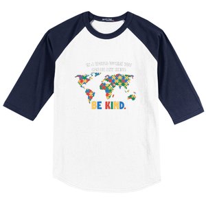 In A World Where You An Be Anything Be Kind Autism Awareness Puzzle Baseball Sleeve Shirt