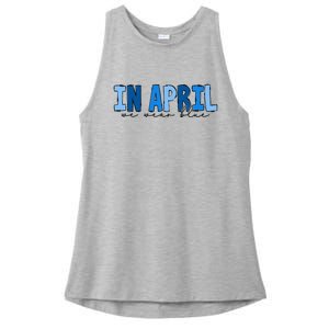 In April We Wear Blue Autism Awareness Ladies PosiCharge Tri-Blend Wicking Tank