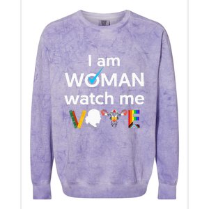 I Am Woman Watch Me Vote Colorblast Crewneck Sweatshirt