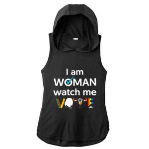 I Am Woman Watch Me Vote Ladies PosiCharge Tri-Blend Wicking Draft Hoodie Tank