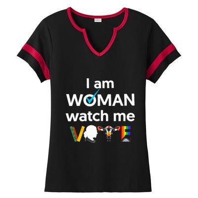 I Am Woman Watch Me Vote Ladies Halftime Notch Neck Tee