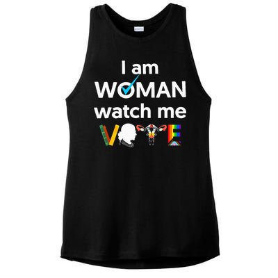 I Am Woman Watch Me Vote Ladies PosiCharge Tri-Blend Wicking Tank