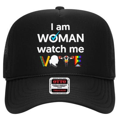 I Am Woman Watch Me Vote High Crown Mesh Back Trucker Hat