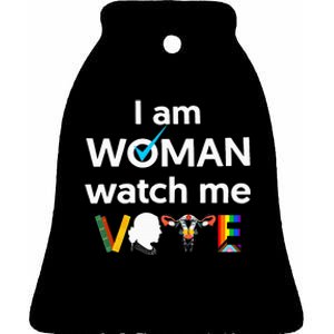 I Am Woman Watch Me Vote Ceramic Bell Ornament