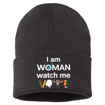 I Am Woman Watch Me Vote Sustainable Knit Beanie