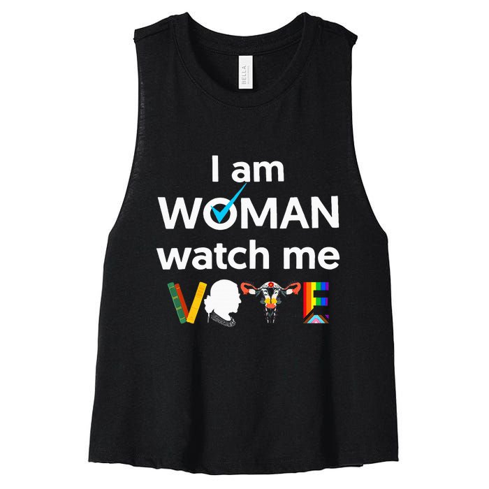 I Am Woman Watch Me Vote Women's Racerback Cropped Tank