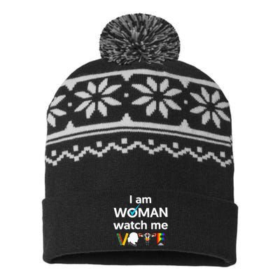 I Am Woman Watch Me Vote USA-Made Snowflake Beanie