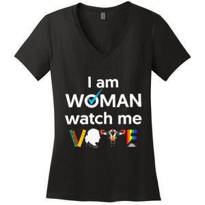 I Am Woman Watch Me Vote Women's V-Neck T-Shirt