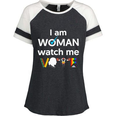 I Am Woman Watch Me Vote Enza Ladies Jersey Colorblock Tee