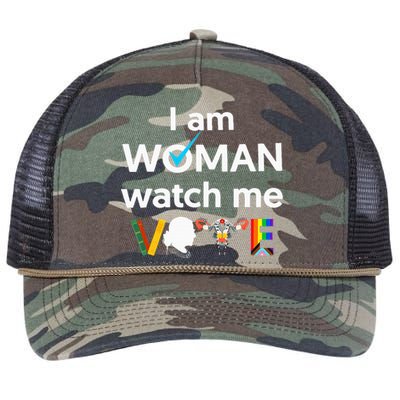 I Am Woman Watch Me Vote Retro Rope Trucker Hat Cap