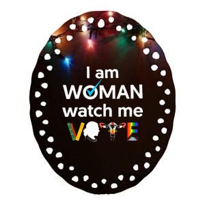 I Am Woman Watch Me Vote Ceramic Oval Ornament