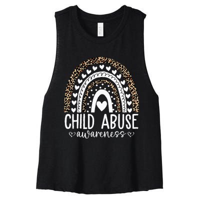 In April We Wear Blue Cool Child Abuse Prevention Awareness Women's Racerback Cropped Tank