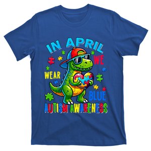 In April We Wear Blue Autism Awareness Month Dinosaur Trex Gift T-Shirt